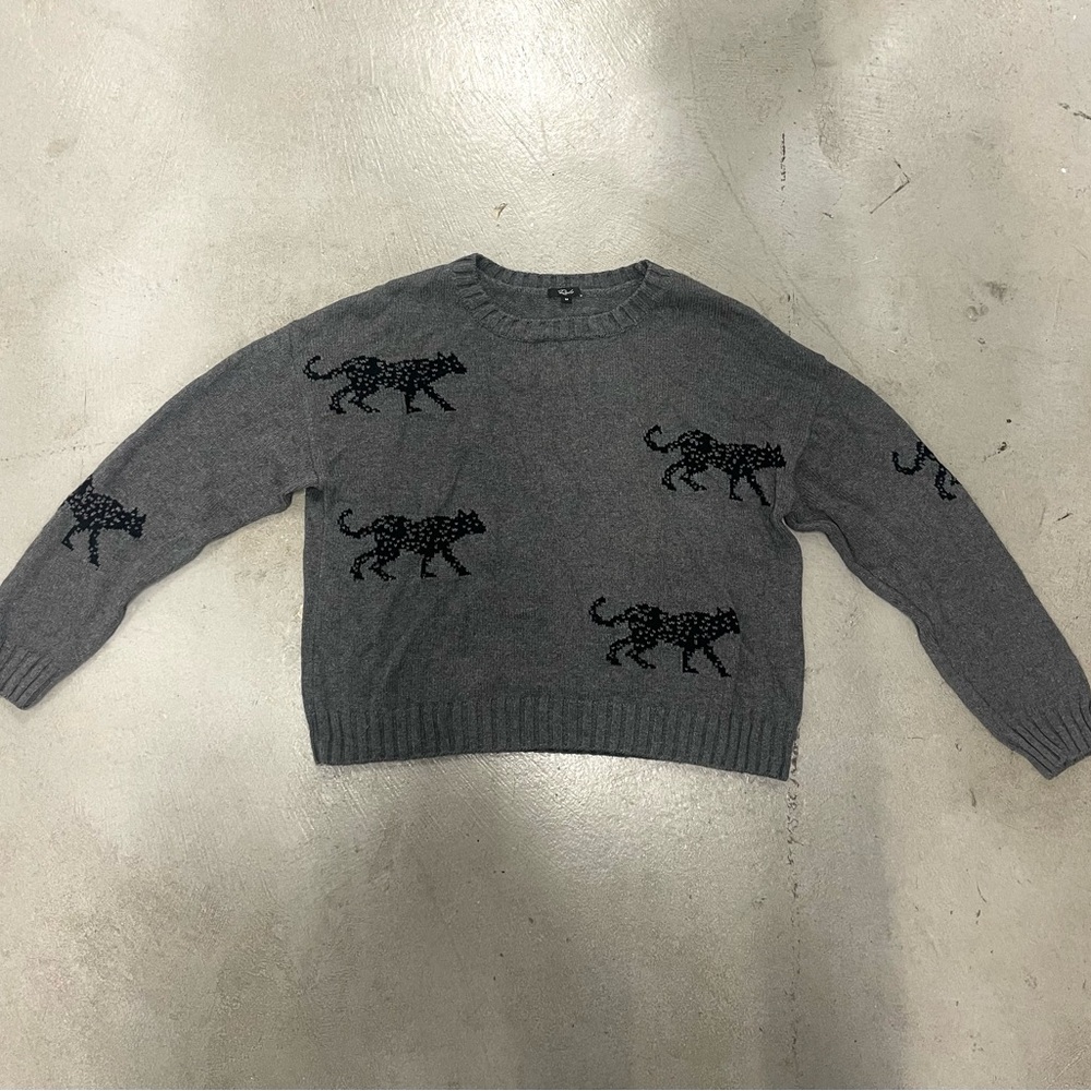 Rails Perci Jungle Cat Cotton Cashmere Gray Crewneck Knit Sweater Sz MEDIUM - Picture 8 of 15
